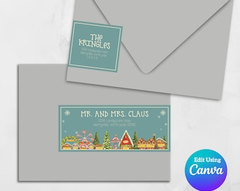 Printable Wrap Around Address Label Template | Editable Canva Template | Return Address Sticker | Christmas Address Labels | DIY Invitations