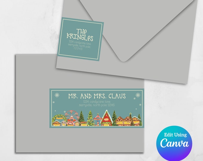 Printable Wrap Around Address Label Template | Editable Canva Template | Return Address Sticker | Christmas Address Labels | DIY Invitations