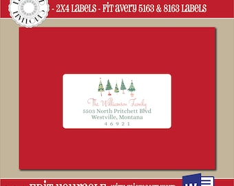 EDITABLE Christmas ADDRESS LABEL Template,2x4 Address Label, Addressing,Christmas,Word,Mail Merge,Instant Download, Template