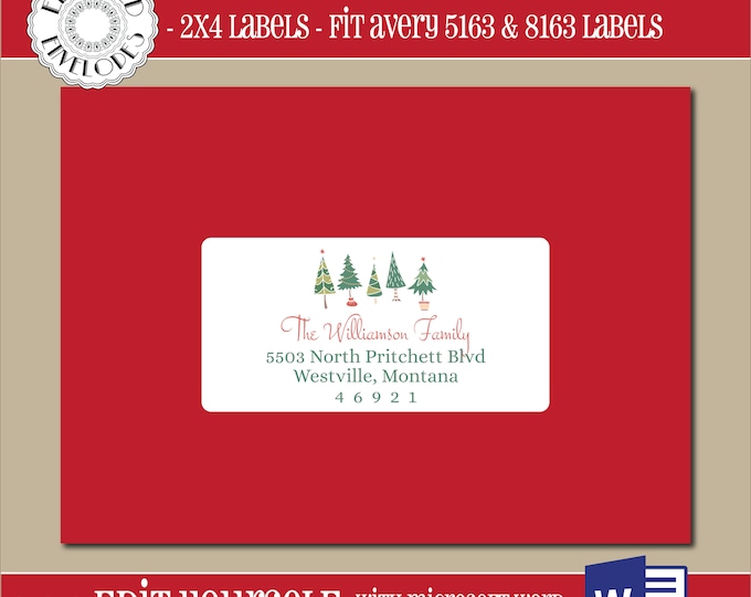 EDITABLE Christmas ADDRESS LABEL Template,2x4 Address Label, Addressing,Christmas,Word,Mail Merge,Instant Download, Template