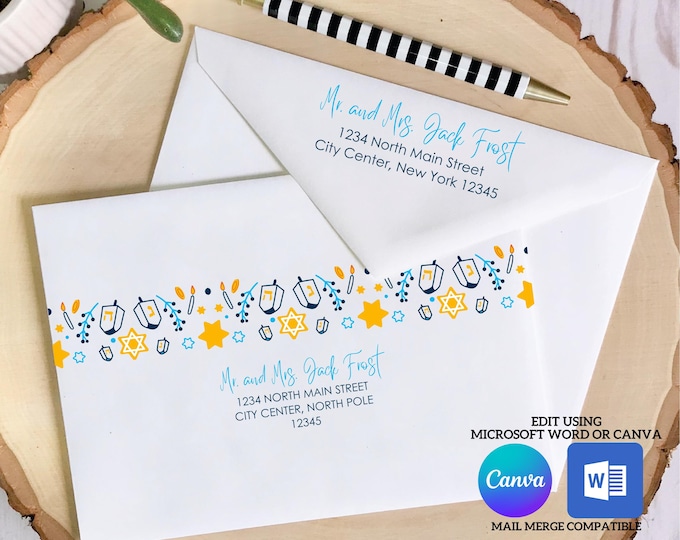 Hanukkah Digital Envelope Template for Canva | Hanukkah Icons