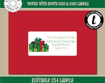 EDITABLE Christmas ADDRESS LABEL Template, Envelope Addressing, Christmas, Gifts, 2x4, Recipient Addressing, Address Labels,Editable, CH012