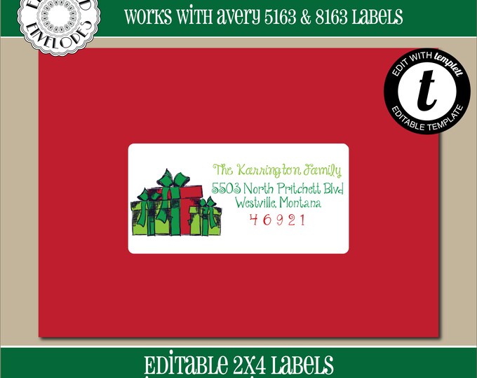 EDITABLE Christmas ADDRESS LABEL Template, Envelope Addressing, Christmas, Gifts, 2x4, Recipient Addressing, Address Labels,Editable, CH012