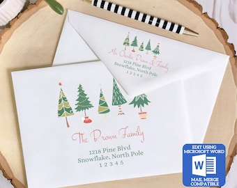 Christmas Envelope Template for Microsoft Word | Mail Merge Compatible | Includes Recipient and Return Address Templates | Works with Excel