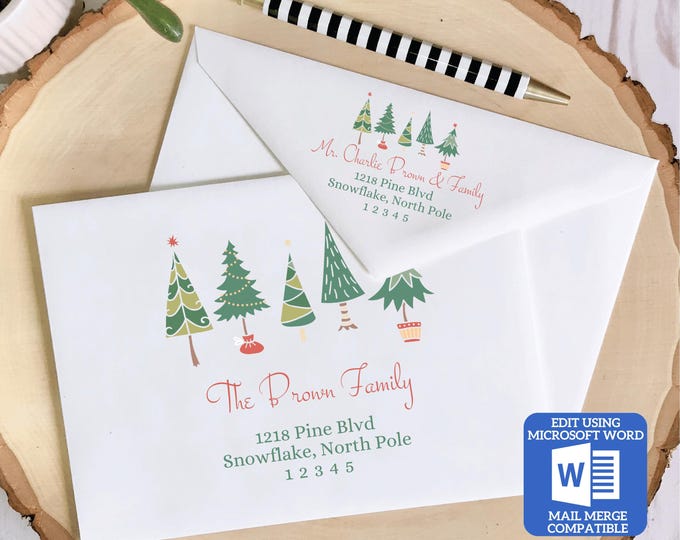 Christmas Envelope Template for Microsoft Word | Mail Merge Compatible | Includes Recipient and Return Address Templates | Works with Excel