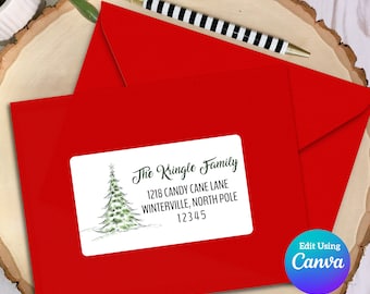 Editable Christmas Address Label Template for Canva | Green Tree