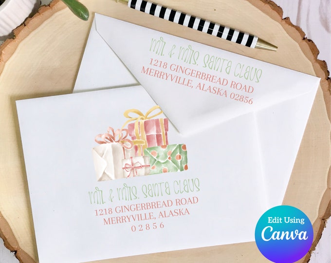 Christmas Digital Envelope Template for Canva | Pastel Gifts