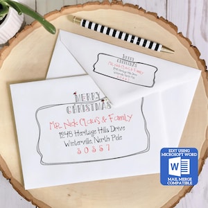 Printable Christmas Envelope Template | Merry Christmas Design | Word Mail Merge Compatible | Recipient & Return Address | Editable in Word
