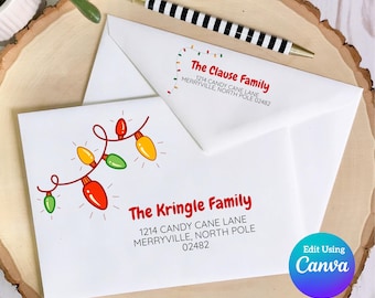 Christmas Digital Envelope Template for Canva | Christmas Lights
