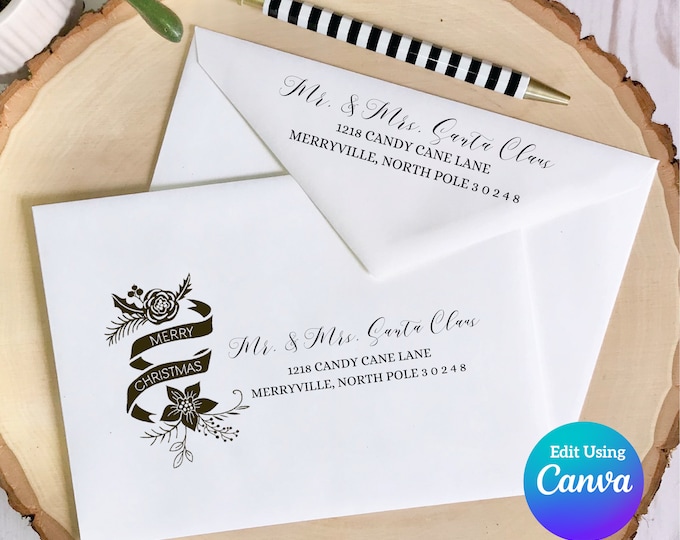 Christmas Digital Envelope Template for Canva | Christmas Ribbon