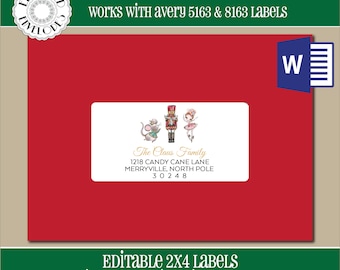 EDITABLE Christmas ADDRESS LABEL Template,2x4 Address Label, Addressing,Christmas,Word,Mail Merge,Instant Download, Template