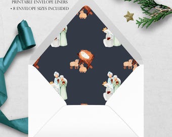 Silent Night Printable Envelope Liner | 8 Envelope Sizes: A7, Euro Flap, Square Flap, 6.5 Square, A6, 5.75 Square, 4 Bar | Easy PDF File
