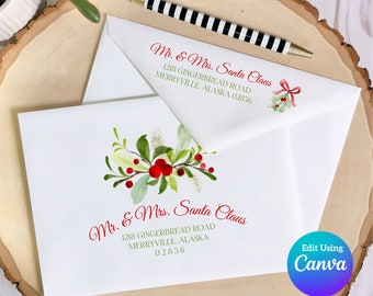Christmas Digital Envelope Template for Canva | Elegant Mistletoe