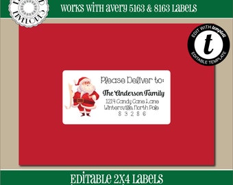 EDITABLE Christmas ADDRESS LABEL Template, Envelope Addressing, Christmas, Santa, 2x4, Recipient Addressing, Address Labels, Editable, CH015