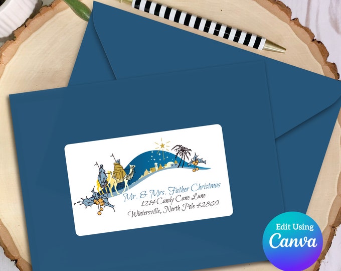 Editable Christmas Address Label Template for Canva | Nativity