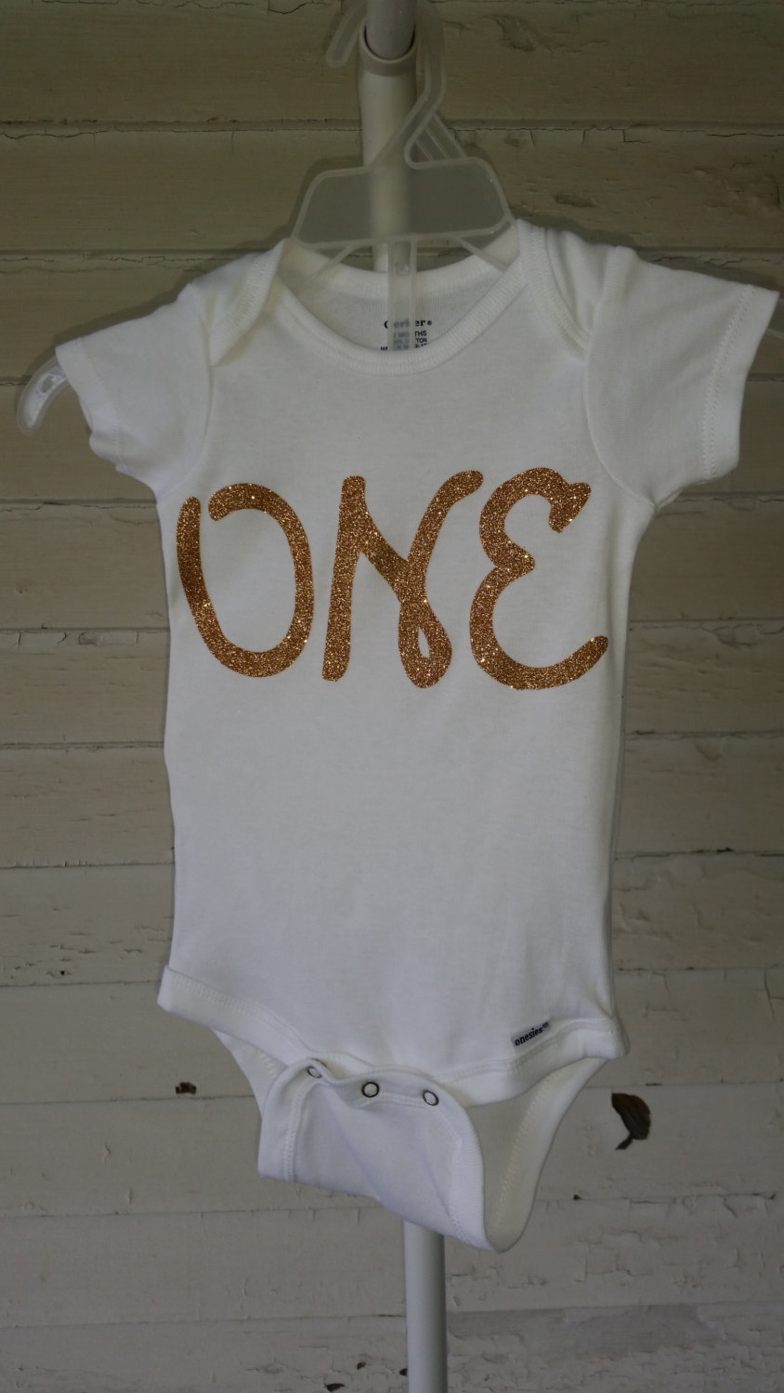 Gold Glitter ONE Onesie Etsy