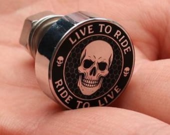 Skull License Plate Bolts – Live To Ride Motorcycle Tag Screws – Custom Biker Gift