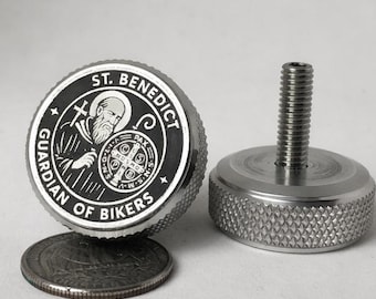 Seat Bolt for Harley Davidson- Saint Guardian St. Benedict – Fender Screw, Biker Protection Gift