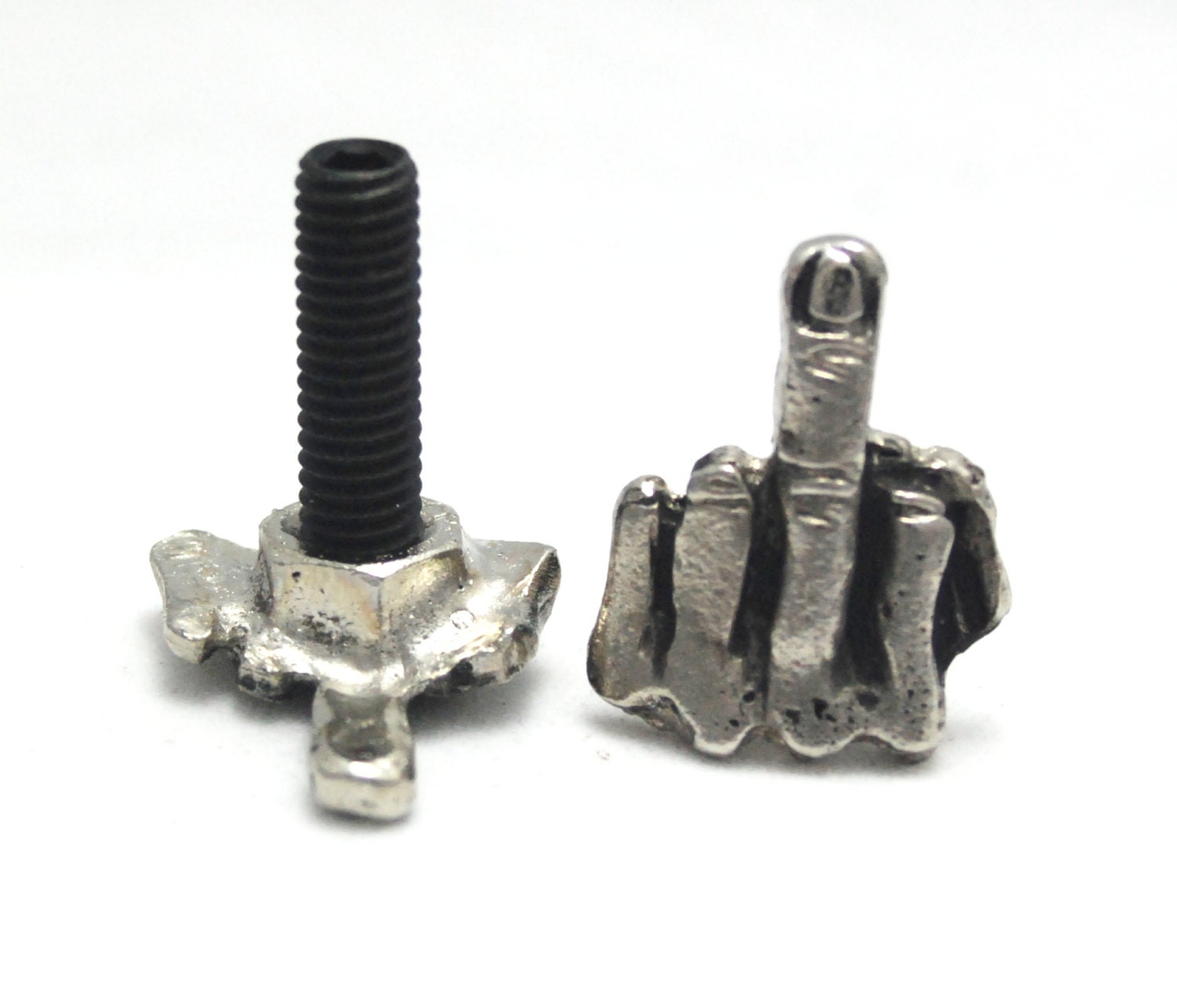 2 metal License plate custom bolts,middle finger,flip off,screw,windshield screw,biker gift,motorcycle,chopper,badass,bobber,motorbike,bike