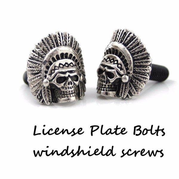 2 metal License plate custom bolts M6 Native American Indian Chief Skull screw,windshield screw,biker gift,Apache