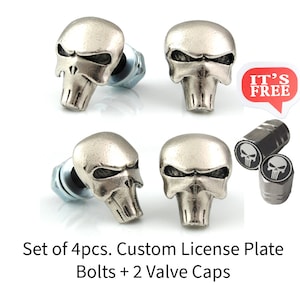 4 License plate punisher bolts,number tag,plate,screw,windshield,skull,custom,badass,chopper,motorcycle,car,truck