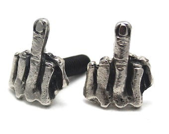 2 metal License plate custom bolts,middle finger,flip off,screw,windshield screw,biker gift,motorcycle,chopper,badass,bobber,motorbike,bike