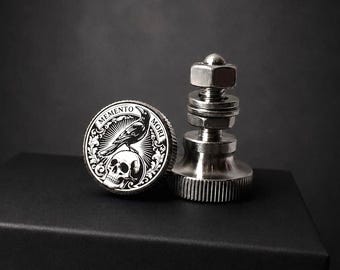 Memento Mori Knurled License Plate Bolt, M6 Motorcycle Screw, Custom Hardware