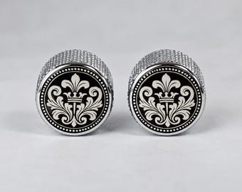 Ornate Design Engraved Guitar Knob Chrome 6mm 18 Spline Split Shaft Bass Electric Knobs