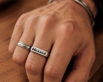 Men’s Ring, Blessed Custom Engraved , Christian Gift for Him, Minimal Faith Jewelry