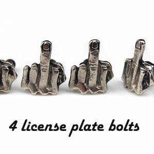 Juego de 4 tornillos para matrícula de dedo medio: regalo artesanal para motociclistas, choppers, accesorios de broma y divertidos tornillos para matrícula de motocicleta.