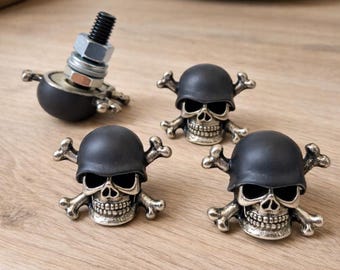 License plate,custom bolts,windshield screw,biker,gift,skull,crossbones,black,helmet,motorcycle,chopper,badass,bobber,motorbike,bike,husband