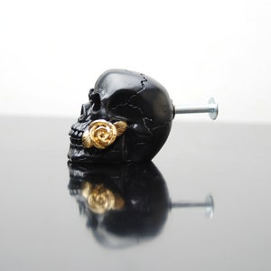 Skull pull,Door Drawer, Cabinet, Wardrobe,Pull, Knob,tool box,handle,chopper logo ,biker,gift for him,black skull and gold rose