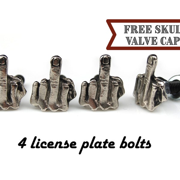 middle finger License plate bolts,personalized handcrafted gift,set of 4 flip off screws,for him,motorcyclist gift,chopper,tag number