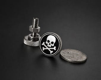 skull crossbone Knurled License Plate Bolt, M6 Motorcycle Screw, Custom Hardware