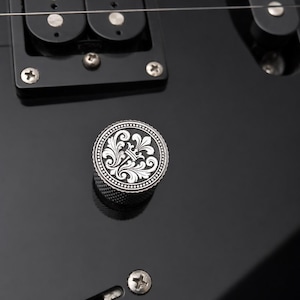 Ornate Guitar Knob, Engraved Metal Control for Electric Guitar, Gothic Custom Hardware, Silver or Black
