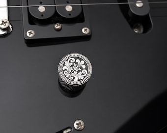 Ornate Guitar Knob, Engraved Metal Control for Electric Guitar, Gothic Custom Hardware, Silver or Black