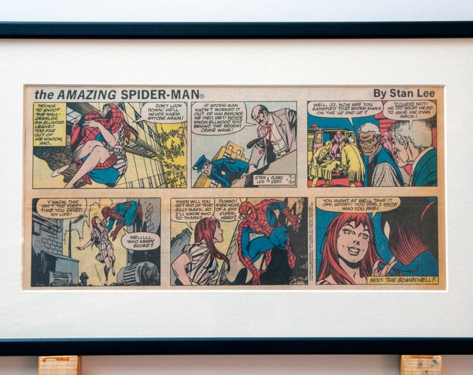 Spider-Man Original Comic Mounted, Framed. Perfect Birthday, Christmas Gift. Stan Lee, Floro Dery. Marvel Comics. Peter Parker