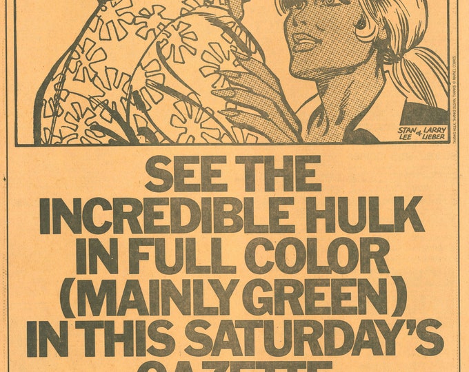 Incredible Hulk Advert . Rare Original Dated December 29 1978 . Perfect for framing . Montreal Gazette Newspaper Page.