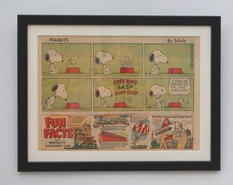 Peanuts by Schultz  1970&#39;s  Snoopy , Charlie Brown . Original Comic Framed , Perfect Birthday , Christmas Gift. Choose your Favourite Comic