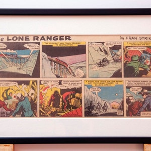 Lone Ranger by Fran Striker.  Original Comic Framed. Charles Flanders, Tonto, Hi Ho Silver. August 6 1961. Only One available, Very Rare.