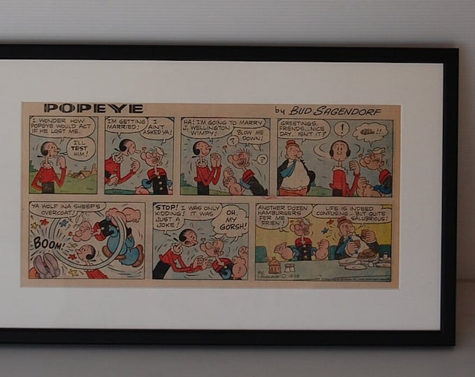 Popeye Original Comic framed. Olive Oil . J. Wellington Wimpy. Swee'Pea . Elzie Crisler Segar. Bud Sagendorf . Brutus. 18 December 1976