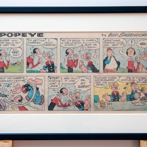 Popeye Original Comic gerahmt. Olivenöl. J. Wellington Wimpy. Swee&#39;Pea. Elzie Crisler Segar. Knospe Sagendorf. Brutus. 18. Dezember 1976