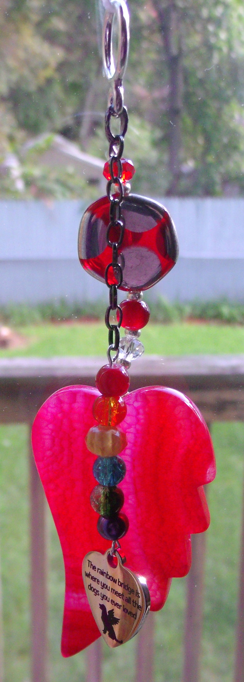 agate pendant Pet sympathy gift bright red ornament dog loss fur baby memento window ornament Pet loss gift angel wing