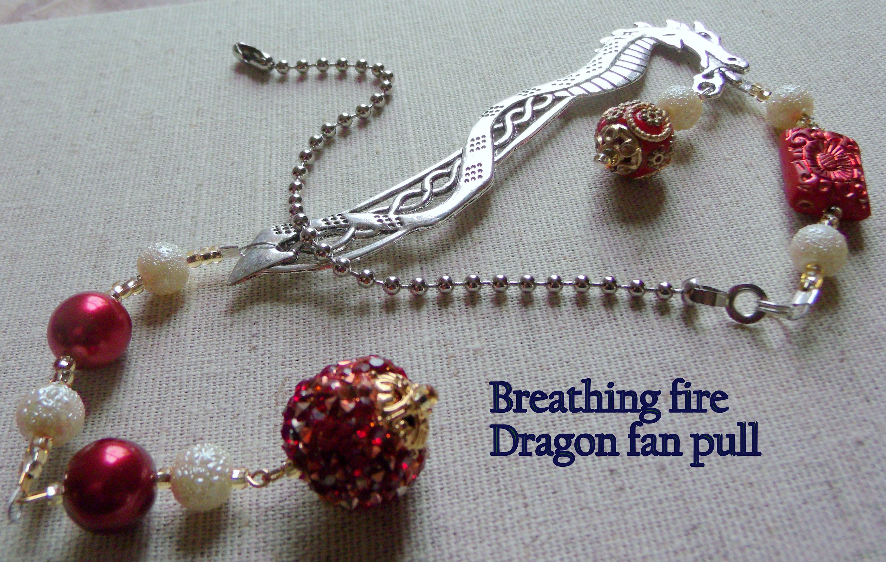 Red Dragon Ceiling Fan Pull Mystical Viking Silver Dragon