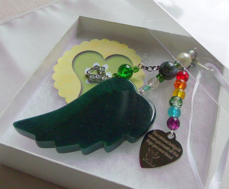 memorial cherish your dog Pet loss gift green angel wing memento agate pendant Dog loss for cremation box Pet Sympathy gift
