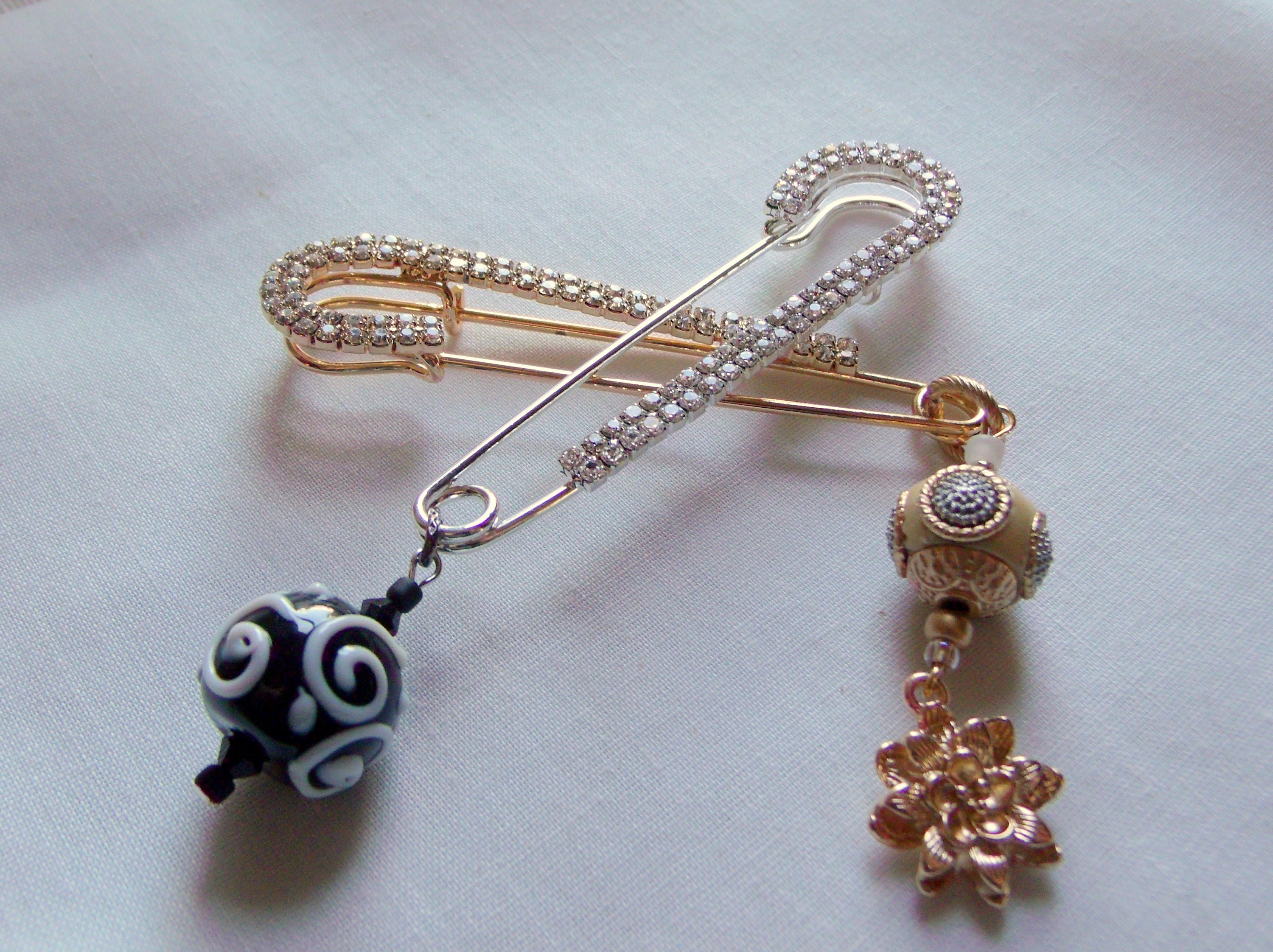 Large rhinestone safety pin crochet scarf sweater brooch Etsy