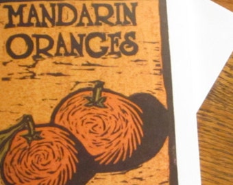 Note Card, Mandarines linogravées de Californie