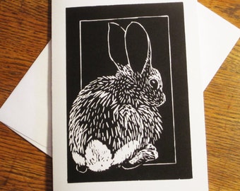 Note Card, Woodcut Cottontail Rabbit