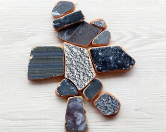 Quirky Mosaic Magic: Genuine Broken Sea Pottery Tiles for DIY Projects, Beach Inspired Décor - Black Glazed Terracotta Shards