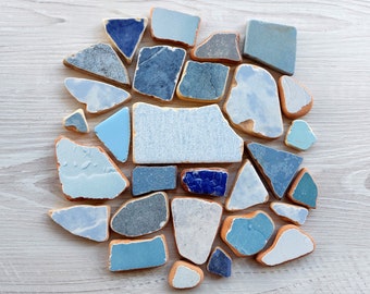 Unique Croatian Gift: 29 Pcs Blue Beach Pottery Shards for DIY Mosaic Crafts, Genuine Adriatic Sea Ceramic Tiles!